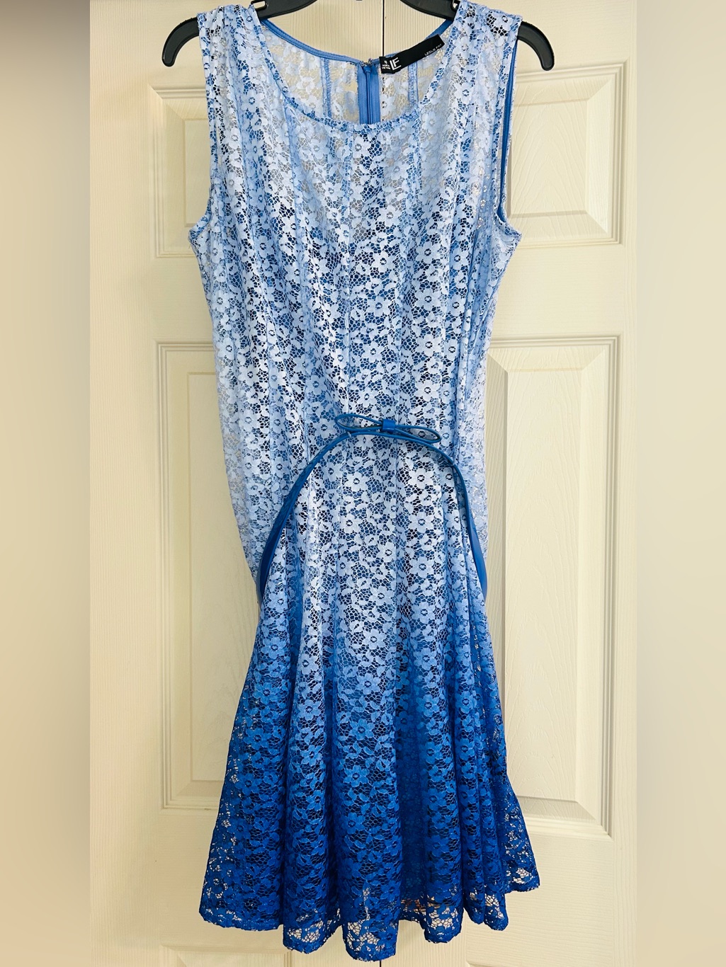 Leslie Fay Blue Ombre Lace Midi Dress New Without Tags